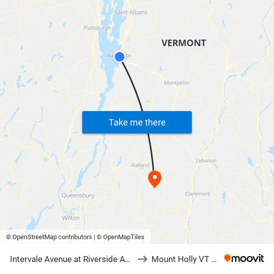 Intervale Avenue at Riverside Avenue to Mount Holly VT USA map