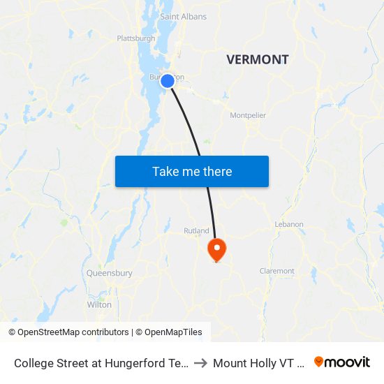 College Street at Hungerford Terrace to Mount Holly VT USA map