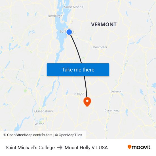 Saint Michael's College to Mount Holly VT USA map