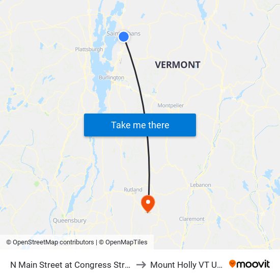 N Main Street at Congress Street to Mount Holly VT USA map