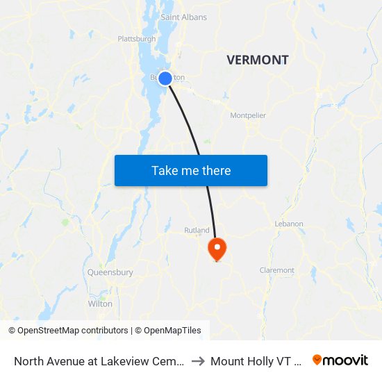 North Avenue at Lakeview Cemetery to Mount Holly VT USA map