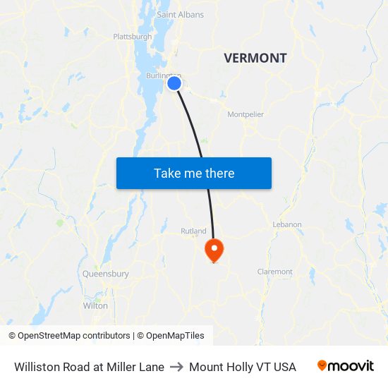 Williston Road at Miller Lane to Mount Holly VT USA map