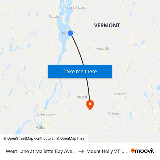 West Lane at Malletts Bay Avenue to Mount Holly VT USA map