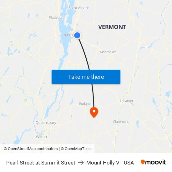 Pearl Street at Summit Street to Mount Holly VT USA map