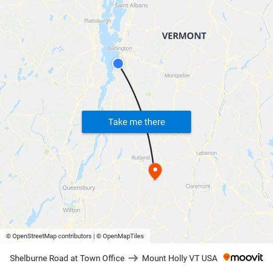 Shelburne Road at Town Office to Mount Holly VT USA map