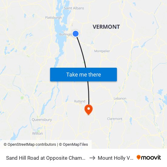 Sand Hill Road at Opposite Champlain Farms to Mount Holly VT USA map