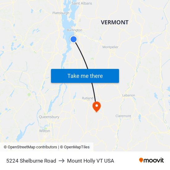 5224 Shelburne Road to Mount Holly VT USA map