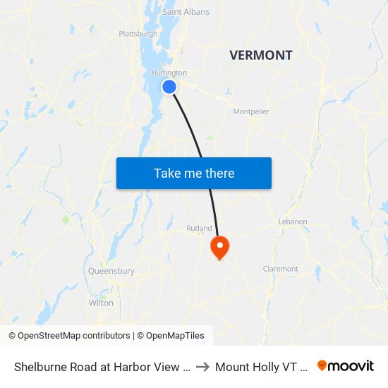 Shelburne Road at Harbor View Road to Mount Holly VT USA map