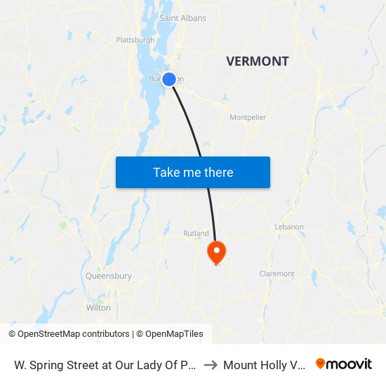 W. Spring Street at Our Lady Of Providence to Mount Holly VT USA map