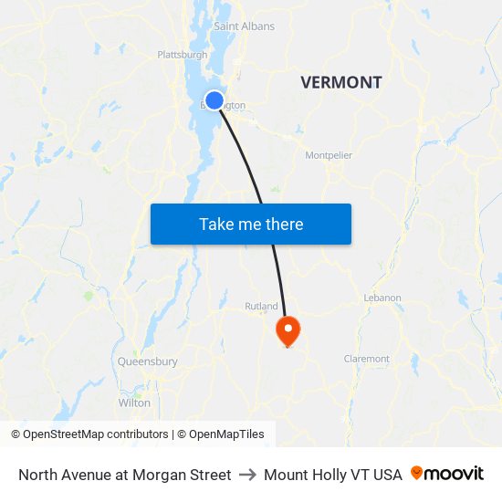 North Avenue at Morgan Street to Mount Holly VT USA map