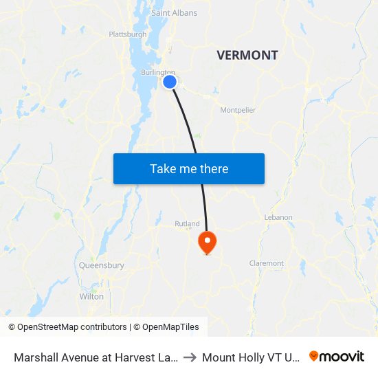 Marshall Avenue at Harvest Lane to Mount Holly VT USA map