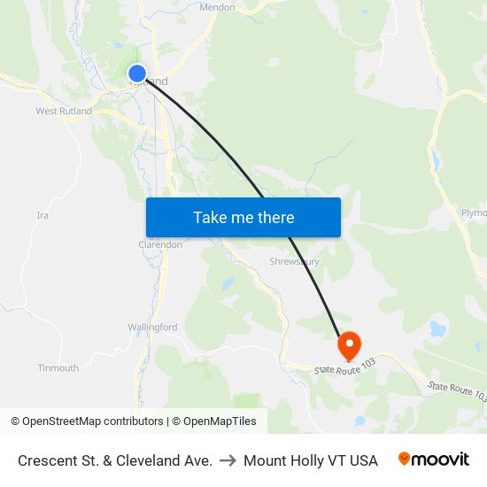 Crescent St. & Cleveland Ave. to Mount Holly VT USA map