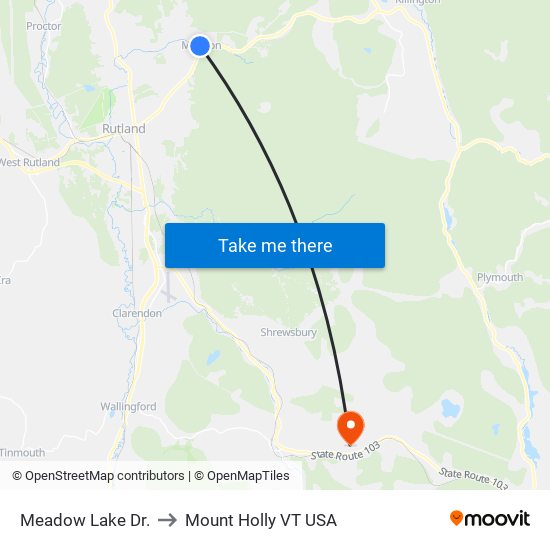 Meadow Lake Dr. to Mount Holly VT USA map