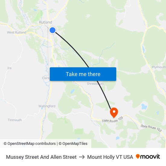 Mussey Street And Allen Street to Mount Holly VT USA map