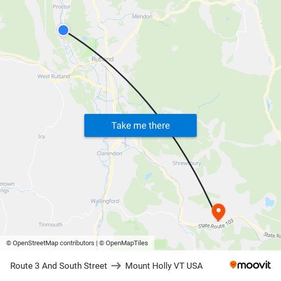 Route 3 And South Street to Mount Holly VT USA map