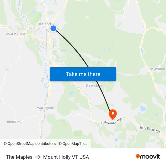 The Maples to Mount Holly VT USA map