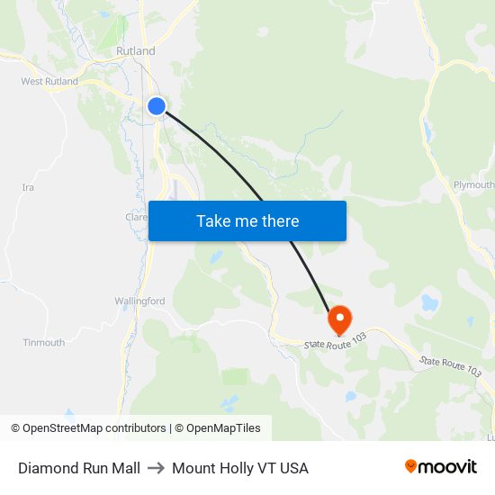 Diamond Run Mall to Mount Holly VT USA map