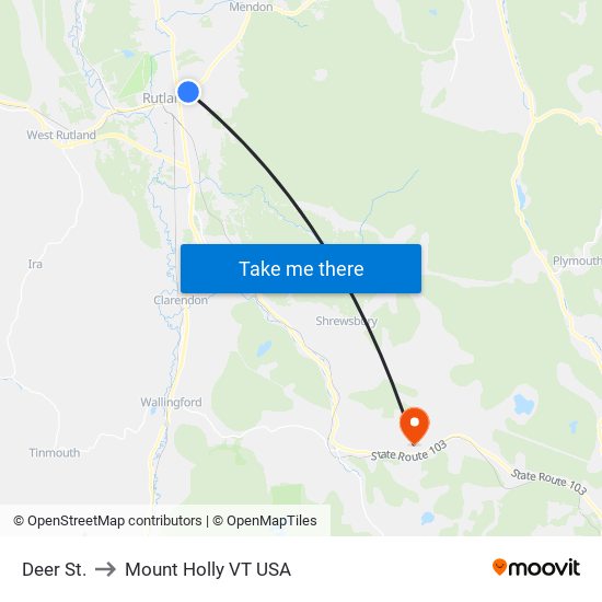 Deer St. to Mount Holly VT USA map