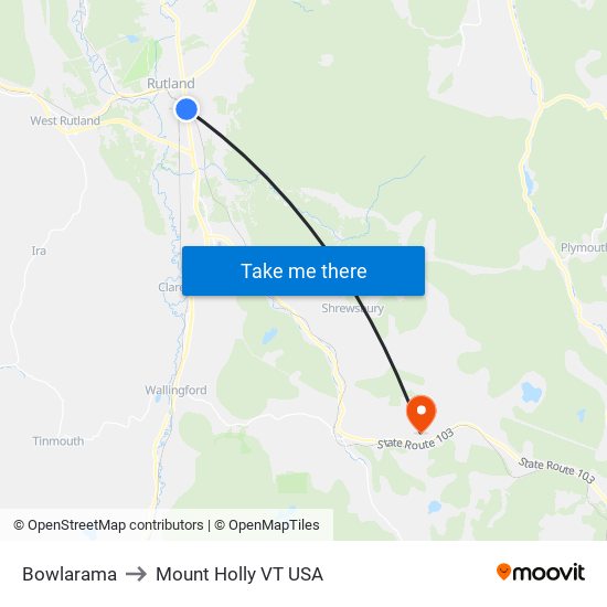 Bowlarama to Mount Holly VT USA map