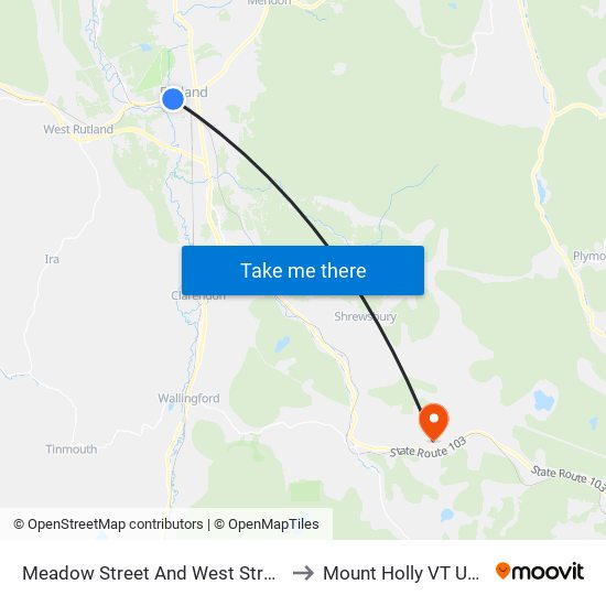 Meadow Street And West Street to Mount Holly VT USA map