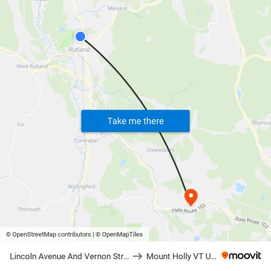 Lincoln Avenue And Vernon Street to Mount Holly VT USA map