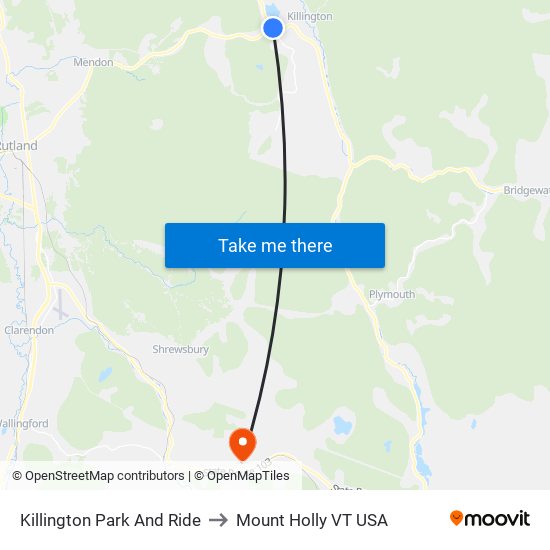 Killington Park And Ride to Mount Holly VT USA map