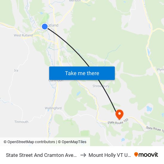 State Street And Cramton Avenue to Mount Holly VT USA map