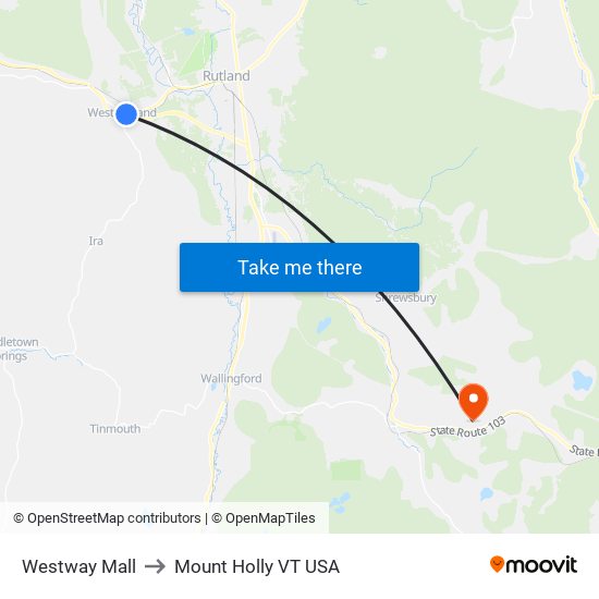 Westway Mall to Mount Holly VT USA map