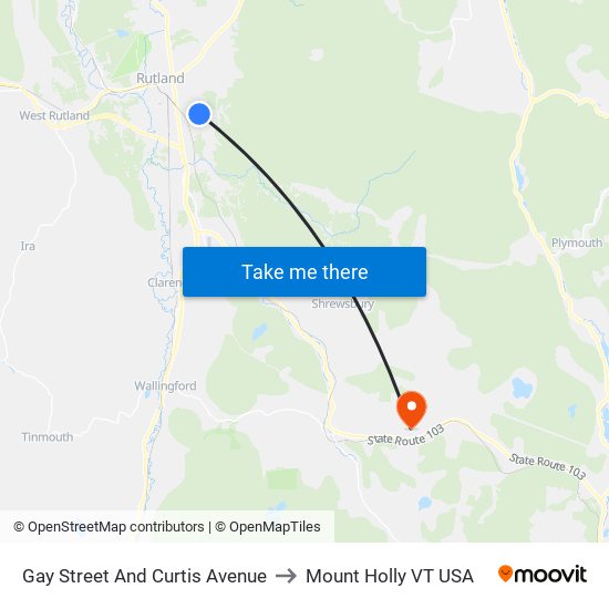 Gay Street And Curtis Avenue to Mount Holly VT USA map