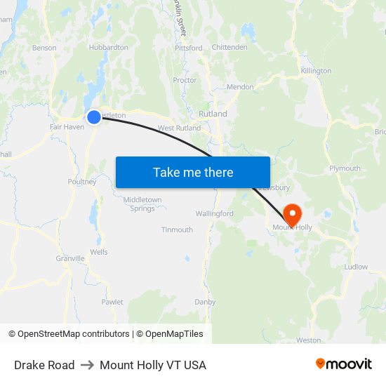 Drake Road to Mount Holly VT USA map