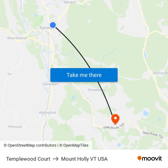 Templewood Court to Mount Holly VT USA map