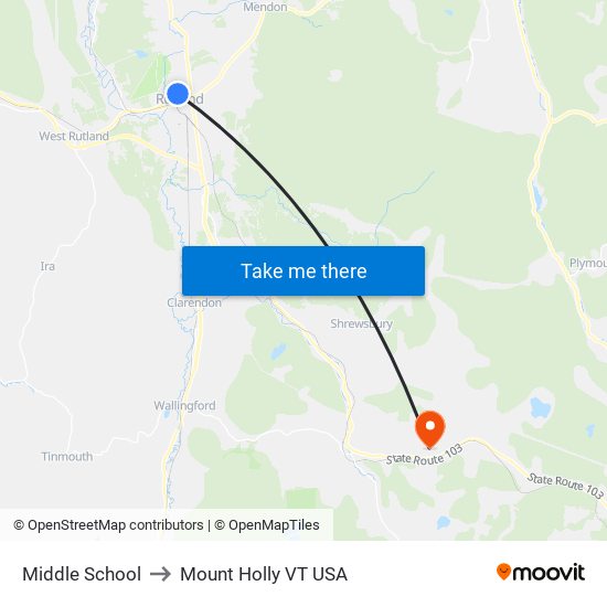 Middle School to Mount Holly VT USA map