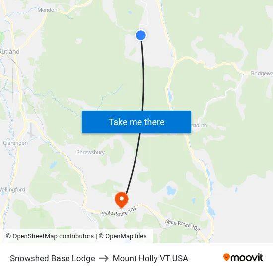 Snowshed Base Lodge to Mount Holly VT USA map