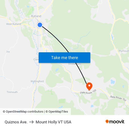 Quiznos Ave. to Mount Holly VT USA map