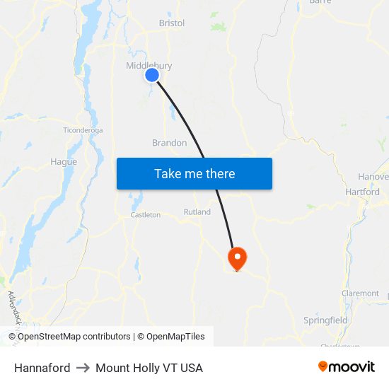 Hannaford to Mount Holly VT USA map