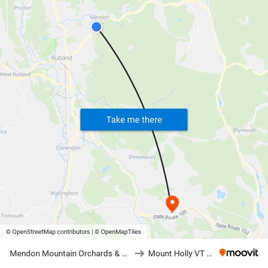 Mendon Mountain Orchards & Motel to Mount Holly VT USA map