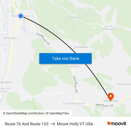 Route 7b And Route 103 to Mount Holly VT USA map