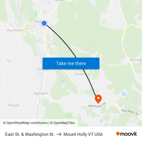 East St. & Washington St. to Mount Holly VT USA map