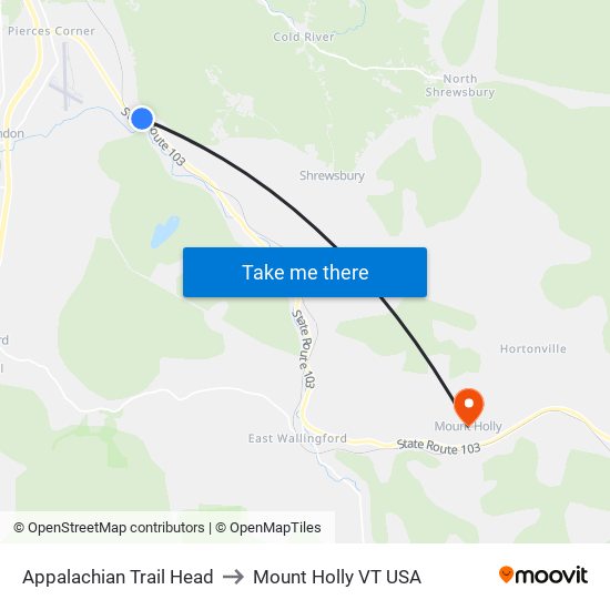 Appalachian Trail Head to Mount Holly VT USA map