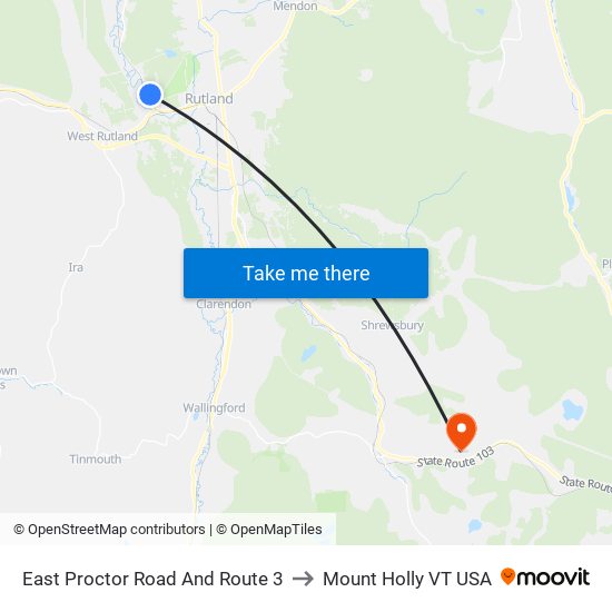 East Proctor Road And Route 3 to Mount Holly VT USA map