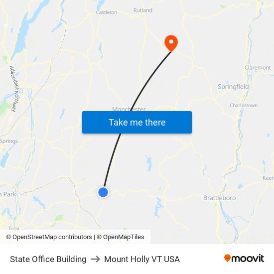 State Office Building to Mount Holly VT USA map