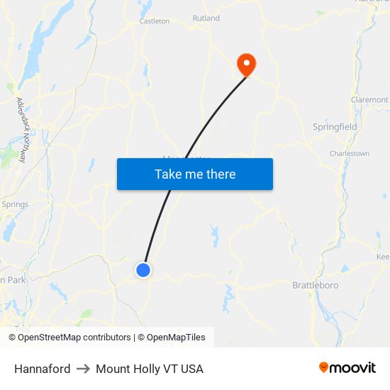 Hannaford to Mount Holly VT USA map