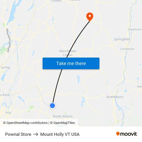 Pownal Store to Mount Holly VT USA map