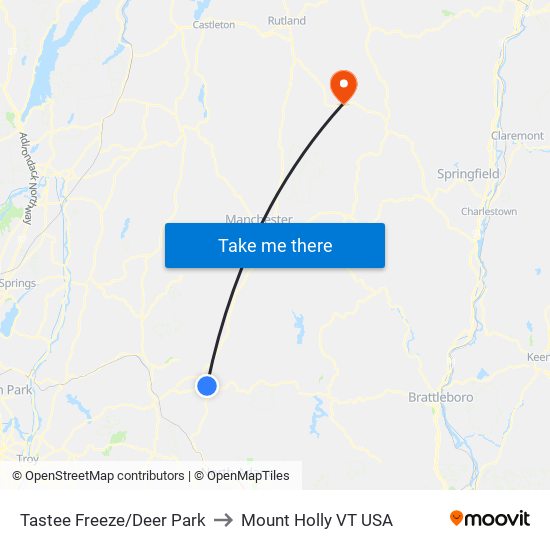 Tastee Freeze/Deer Park to Mount Holly VT USA map