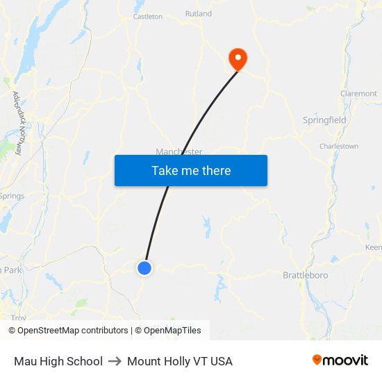 Mau High School to Mount Holly VT USA map