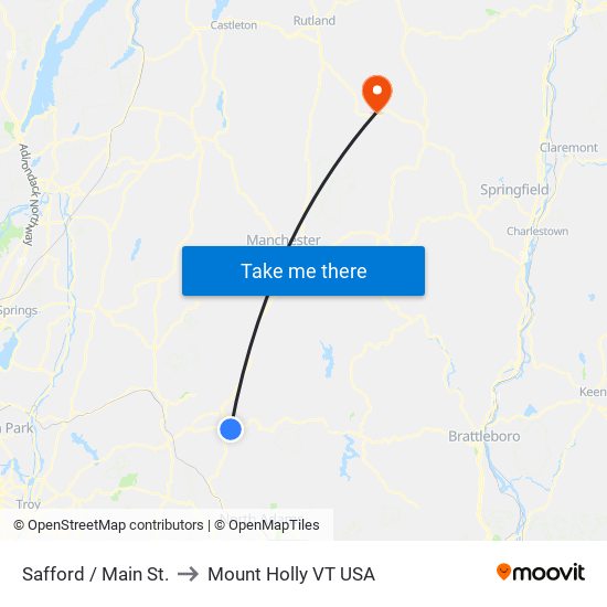 Safford / Main St. to Mount Holly VT USA map