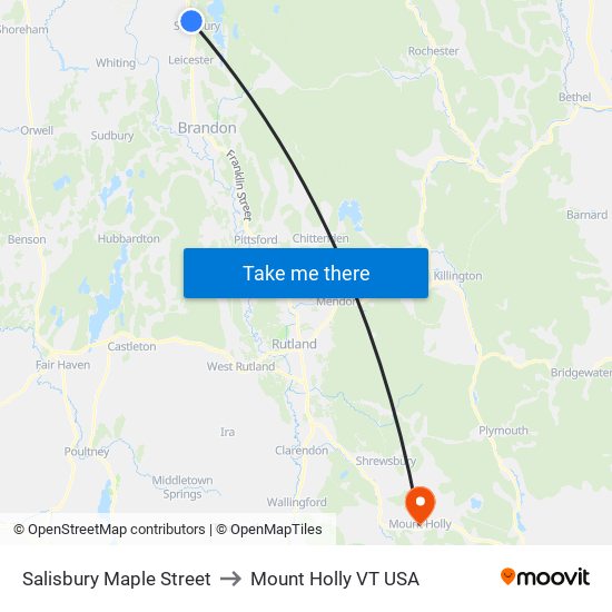 Salisbury Maple Street to Mount Holly VT USA map