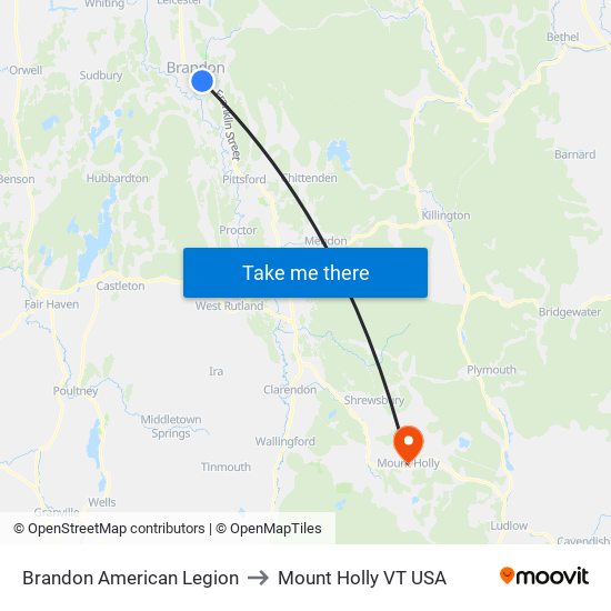 Brandon American Legion to Mount Holly VT USA map