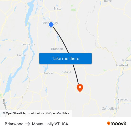 Briarwood to Mount Holly VT USA map