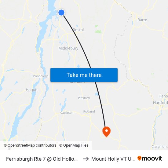 Ferrisburgh Rte 7 @ Old Hollow Rd to Mount Holly VT USA map